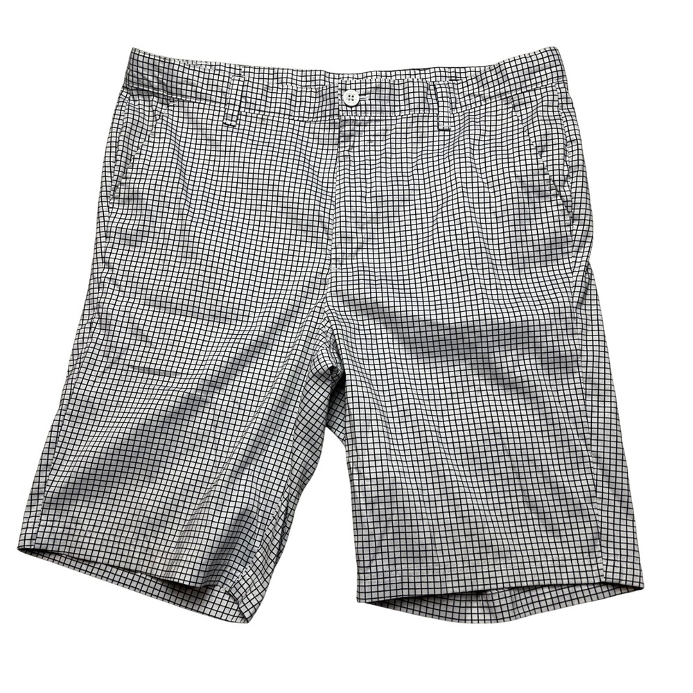 IZOD Golf Shorts Mens 38 White Black Grid‎ Performance 45MF023116 Flat Front